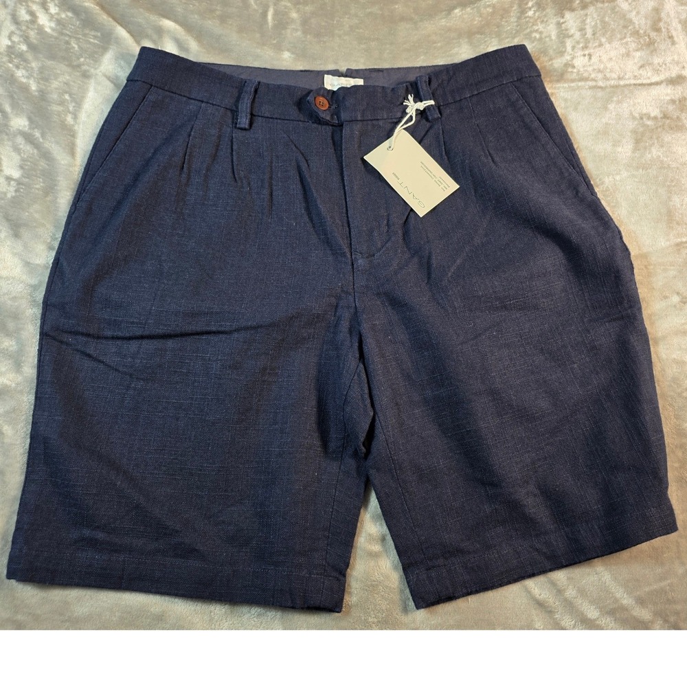 Gant Rugger Shorts Mens EU Size 48 / US 32 Blue Linen Blend Pleated NWT